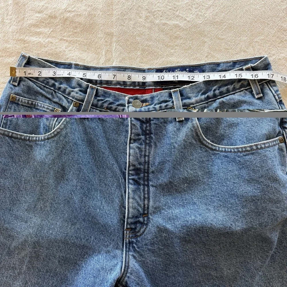 Eddie Bauer USA Made Red Fleece Lined Tapered Jeans Mens 34x29 Denim Relaxed